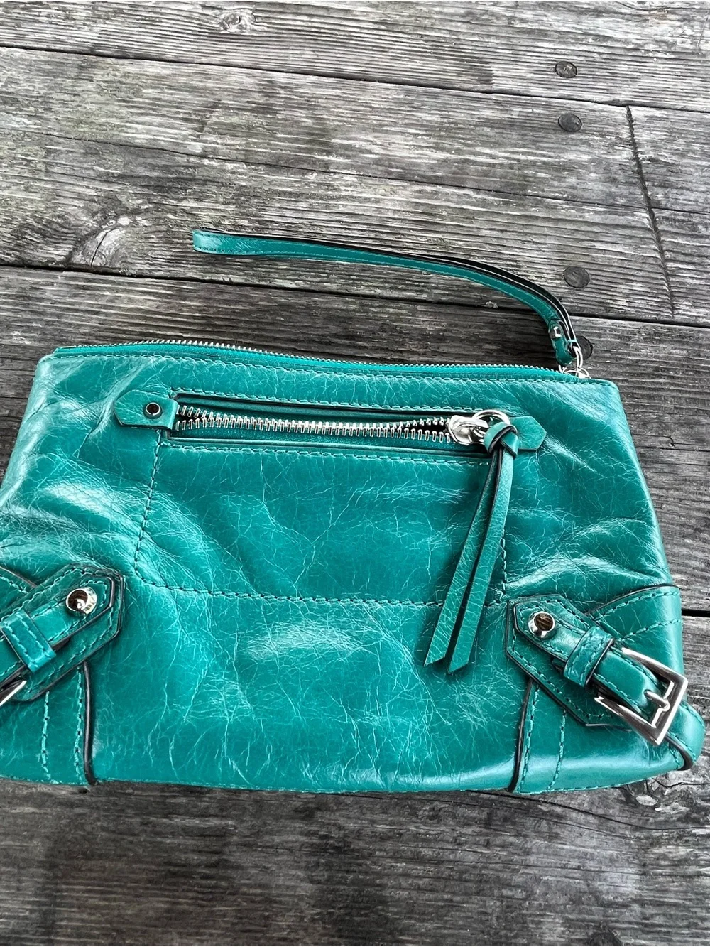 VINTAGE MICHAEL KORS Teal Leather Wristlet Clutch - Women's Bag